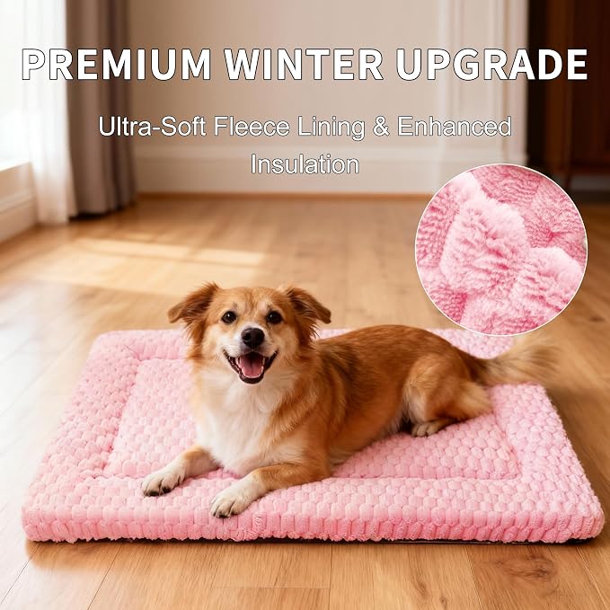 Dog Bed Mat,Reversible & Ultra Soft Kennel Pad-Machine Washable Pet Bed for Dogs & Cats-All-Weather Crate Liner for Crates,Carriers & Travel (Pink, 30" L x 20" W x 1.5" Th)