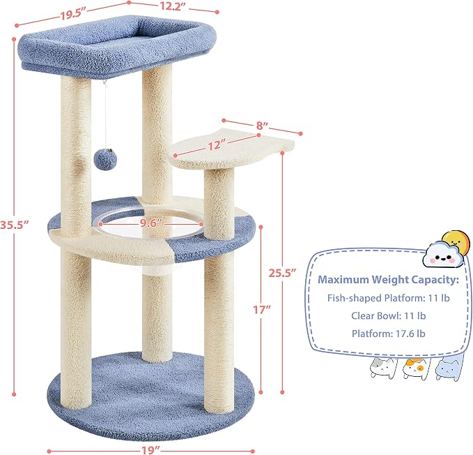 Topeakmart 35in Cat Tree Cat Tower Furniture w/Dangling Ball Platform Perch and Scratching Post for Kittens Cats