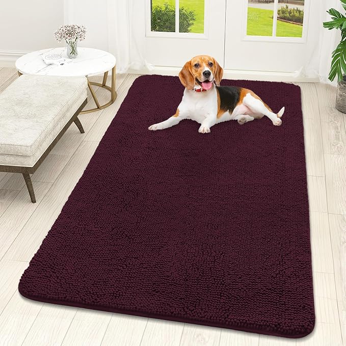 OLANLY Dog Door Mat for Muddy Paws 59x32, Super Absorbent Chenille Mud Mat | Russet, Absorbs Moisture and Dirt, Non-Slip Machine Washable Doormat, Quick-Drying Indoor Entryway Floor Carpet for Dogs