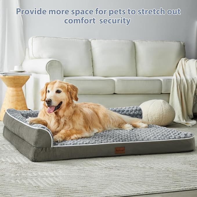 BFPETHOME Orthopedic Washable Dog Bed, Sleeping Couch for Large Senior Dogs | Deluxe Plush Rose Velvet Washable Cover, Egg Crate Foam Support, Waterproof Lining, Non-Slip Bottom, Senior Dogs