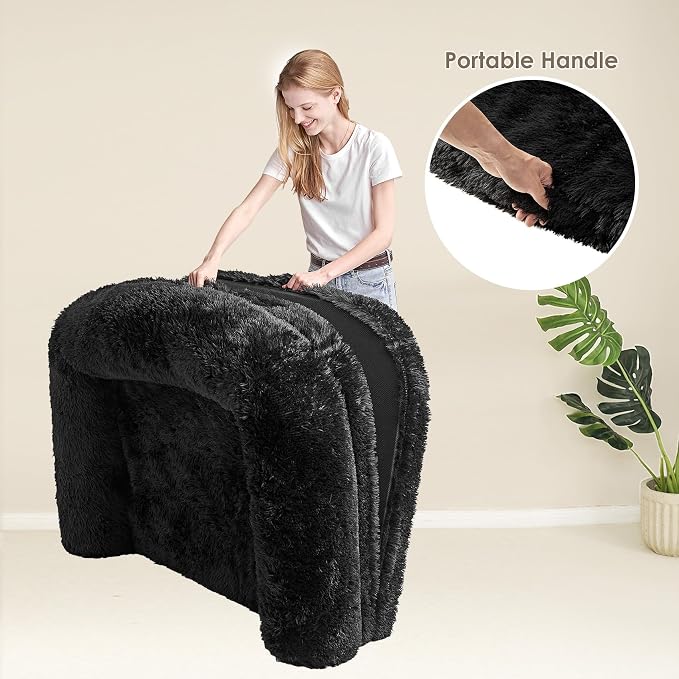 EHEYCIGA Foldable XXL Dog Bed for Large Sized Dog, 54"x38"x7.5" Faux Fur Fluffy Pet Couch Bed, Orthopedic Calming Memory Foam Big Pet Bed, Washable Pet Sofa Bed with Non-Slip Bottom, Black