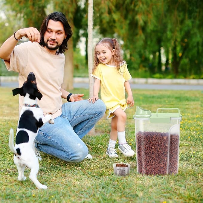 LEAWALK 5-7Lbs Dog Cat Food Storage Container with Upgraded Large Nozzle BPA-free, 4 Snap Seals Plastic Pet Food Storage Containers with Handles are Easy to Clean and Carry