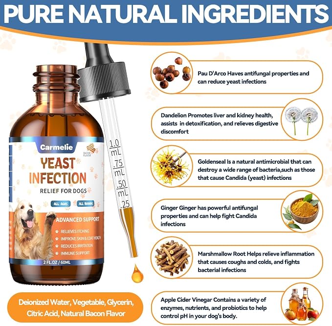 2PCS Yeast Infection Treatment for Dogs, Support Healthy Itch Relief, Ear Paw Discomfort Care, Itch Relief for Dog, Allergy Supports, Inflammation Relief for Dogs, Bacon Flavor 60ml