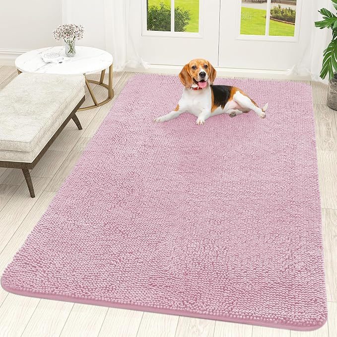 OLANLY Dog Door Mat for Muddy Paws 70x46, Super Absorbent Chenille Mud Mat | Dusty Rose, Absorbs Moisture and Dirt, Non-Slip Machine Washable Doormat, Quick-Drying Indoor Entryway Floor Carpet for Dogs