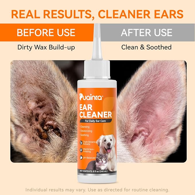 Dog Ear Cleaner Solution - Alcohol-Free Ear Wash with Quantum Silver & Witch Hazel - Soothes Itch, Removes Wax & Odor - Gentle Daily Flush for Dogs & Cats (8 oz) | Vet Formulated Patented Quantum Silver Alcohol-Free Dog & Cat Ear Flush, Soothes Itching...