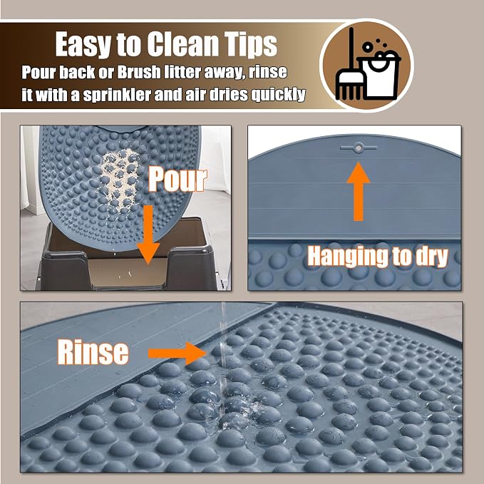 PetPals Silicone Cat Litter Trapping Mat, 32" Round Air-Bubble Litter mat | Waterproof & Non-Slip Litter Catcher, Self-Cleaning Litter Box Mat, Large Litter mat for Automatic Litter Box, Grey
