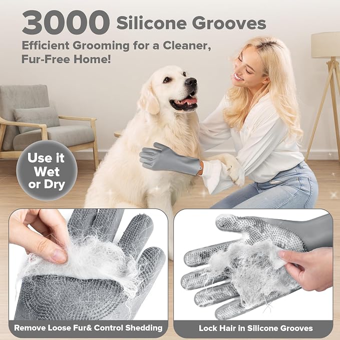 Augwind 6PCS Grooming & Bath Supplies for Dogs, Cats | Dog Washing Gloves | Dog Bath Brush | Dog Shower Brush | Pet Grooming Gloves | Dog Grooming kit | Pet Supplies for Showerhead & Sprayer (Grey)