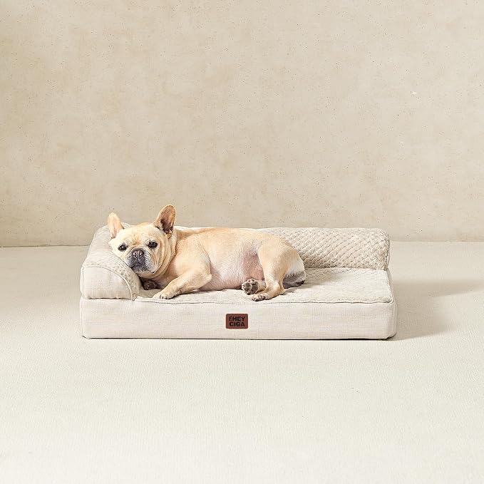 EHEYCIGA Orthopedic Dog Bed Medium Size Dogs, Memory Foam Dog Bed with Washable Removable Cover, Waterproof Pet Sofa Couch for Crate with Nonskid Bottom, 30x20x6 Beige