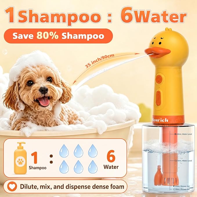 Homrich Electric Dog Soap Dispenser, 500ml Automatic Dog Foam Machine with Auto Mixing, Dog Shampoo Sprayer with Brush for Dog and Cat Bathing, Rechargeable Shampoo Foamer for Bathroom, Kitchen Sink