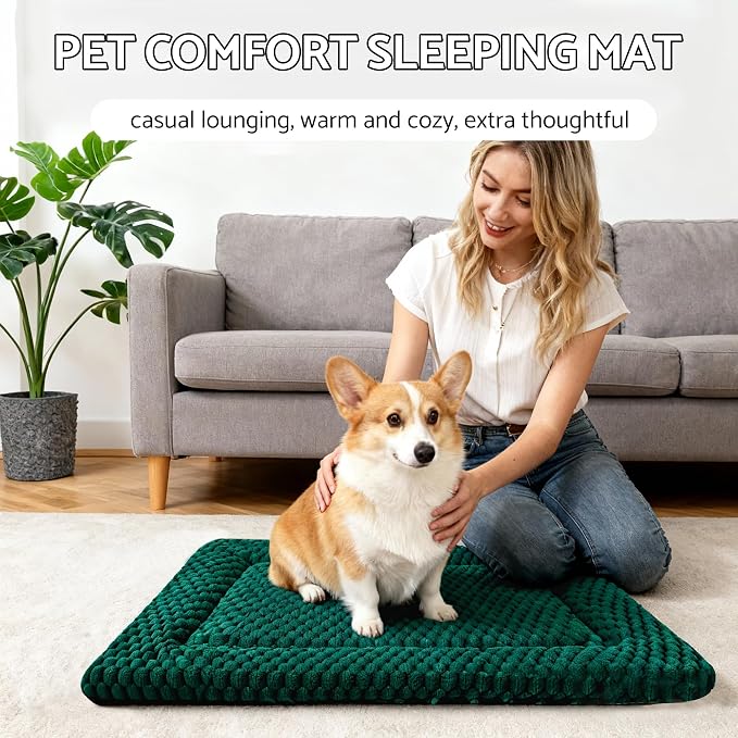 Dog Bed Mat - Dog Crate Pad - Reversible Mat for Pet Comfort - Soft Bed Crate Pads for All Seasons - Durable, Machine Washable Mat for Crates, Travel, and Home (Dark Green, 24" L*18" W*1.5" Th)