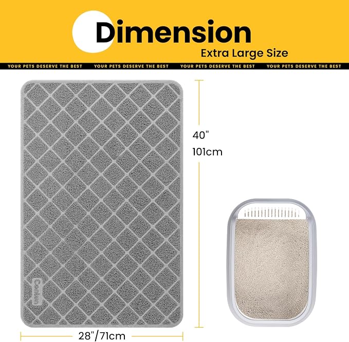 Conlun Cat Litter Mat Litter Trapping Mat, 40" x 28" Premium Durable PVC Grid Mesh with Scatter Control, Non-Slip, Less Waste Cat Litter Box Mat, Soft on Kitty’s Paws, Urine Waterproof