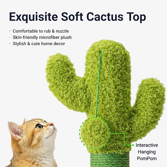 Happi N Pets Cactus Cat Scratching Post, Cute Cat Scratch Posts with Hanging Ball for Cats and Kittens, Scratching Post with 2 Bonus Toys & Catnip, Vertical Cat Scratchers