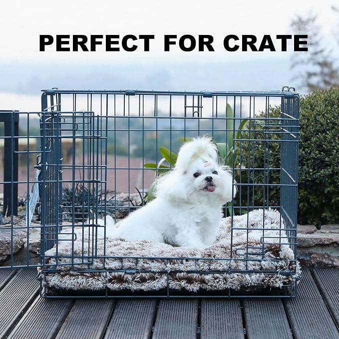 Bedfolks Waterproof Crate Bed, Plush Dog & Cat Bed with Removable Washable Cover, Faux Fur Kennel Pad, 23"x18", Brown