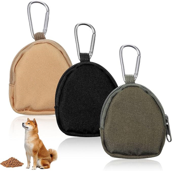 3 Pcs Dog Treat Pouch, Portable Pet Training Reward Pouch, Small Puppy Treat Bag for Leash, Hand Free Dog Walking Bag with Carabiner Zipper Closure for Puppy Travel or Outdoor Use
