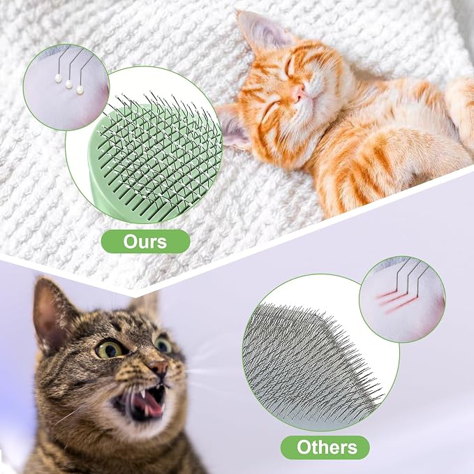 Cat Brush for Shedding, Self Cleaning Brush for Long & Short Hair Cats | For Indoor Cats,Removes Loose Hair,Reduces Shedding,Soft Rounded Tips,Ergonomic Silicone Handle,Gentle Massage,Easy Grooming