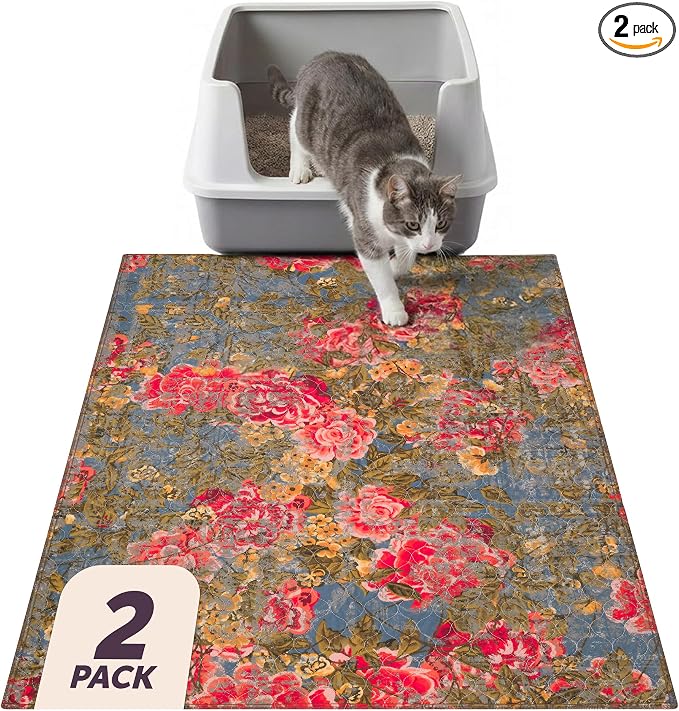 Lovewag Cat Litter Mat, Litter Box Mat, Heirloom Rose, 36x48, 2 Pack | Washable litter mat cover, kitty litter mat & cat mat for litter box, litter trapping mat, prevents tracking, multi-cat