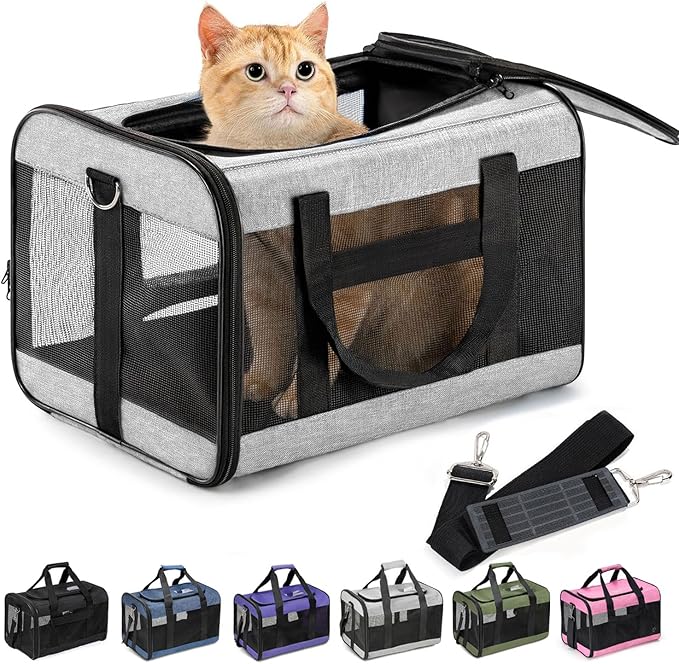 Conlun Cat Carrier Airline Approved, Soft-Sided Dog Carrier with Inner Safety Leash, Pet Transport Carrier for Small-Medium Cats Puppies up to 15 Lbs, Collapsible Travel Kitten Carrier Bag -Gray M