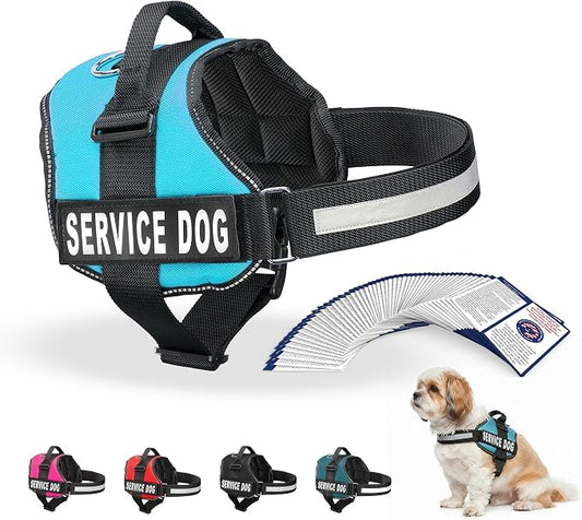 Industrial Puppy Service Dog Vest Harness - Durable & Adjustable Vest for Dog with Reflective Straps, Removable Patches, 50 ADA Cards, Handle & D-Ring, Travel and Daily Use, (Blue, Small 19.5"-25")