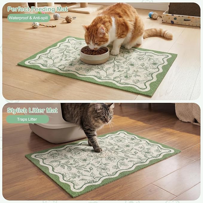Glittme Cat Litter Mat, 33"x22" Non-Slip Washable Trapping Mat for Cats | Litter Trapping Mat With Thick PVC Coil To Catch Scatter, Soft On Paws And Waterproof Bottom To Protect Floors