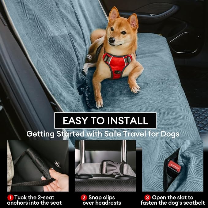 FUNNY FUZZY Dog Car Seat Cover for Back Seat, Back Seat Pet Cover for Dogs Waterproof, Scratchproof Dog Backseat Cover, Non-Slip Bench Car Seat Protector, Universal Fit Most Cars, SUVs, Trucks, Blue
