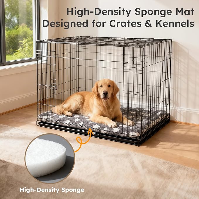 Dog Bed Mat, Dual-Sided Dog Crate Bed Mat - Ultra Soft & Machine Washable Kennel Pad for Medium Dogs, All-Season Comfort Pet Bed for Crates, Travel, and Home, Star Gray, 30 x 18 Inch
