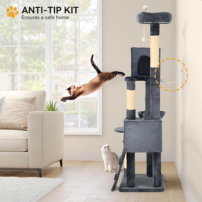 YITAHOME 70.8 inch Cat Trees for Large Cats | Cat Tower with Scratching Post, Hammock