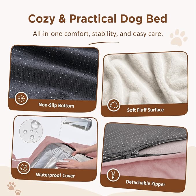 Comfort Expression Orthopedic Dog Bed for Medium Size Dog with Bolster | Waterproof Dog Couch Bed with Washable Cover & Non-Slip Bottom, Supportive Egg Crate Foam Medium Pet Bed, 30x20 Inch