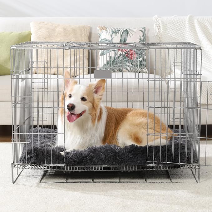 Large Dog Bed Crate Pad 36", Washable Plush Pet Mat Sleeping Dark Grey | Ultra Soft Cozy, Anti-Slip Bottom, Machine Washable, Kennel Pad 35*22", Easy to Care, 55lbs