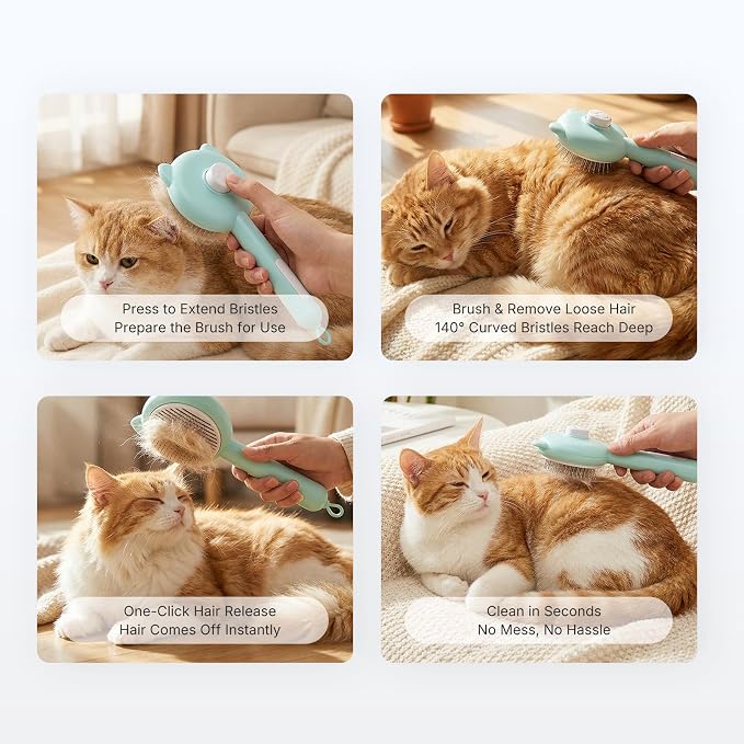 Cat Deshedding Brush, Self Cleaning Slicker Brush for Cats Dogs, Pet Grooming Tool for Shedding Hair Removal, Undercoat & Long Short Hair (Green)