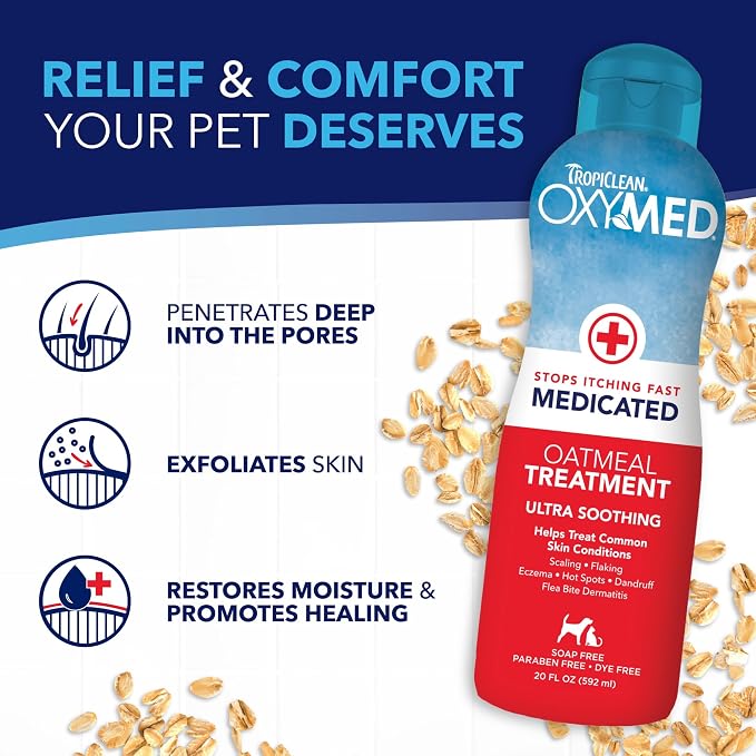 TropiClean OxyMed Medicated Cat & Dog Shampoo & Conditioner, Set of 2 | Skin-Soothing Oatmeal Formula | For Itchy Skin | Shampoo & Conditioner Set | For Dogs & Cats