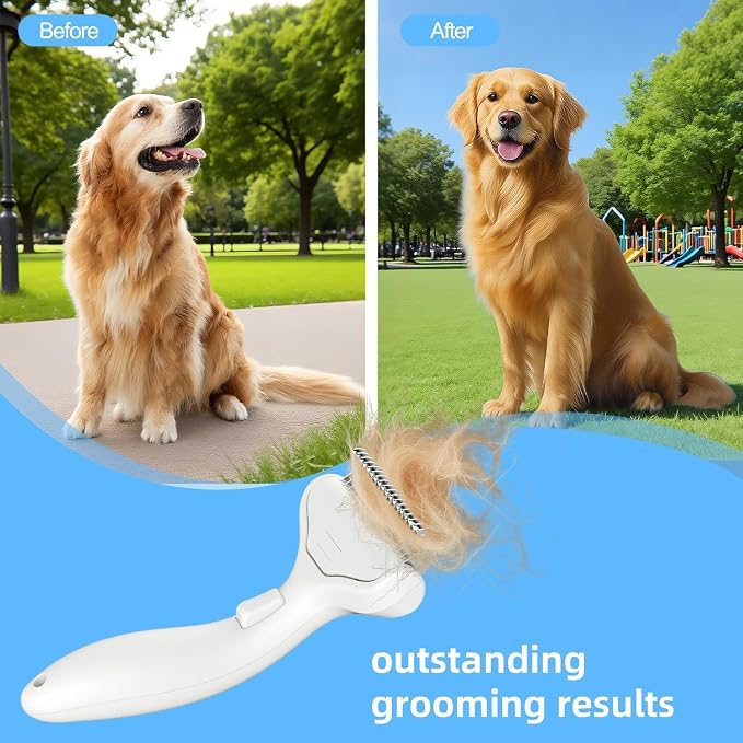 Undercoat Rake for Dogs & Cats, 3-in-1 Skin-Friendly Pet Fur Brush with One-Click Self-Clean Button, Deshedding Dog Brush for Long haired Pets, Cat Comb Removes Matted Fur & Loose Hair (Light-Green)