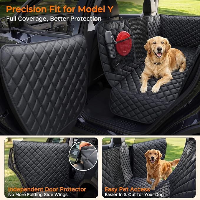 URPOWER Dog Car Seat Cover for Tesla Model Y & Juniper (2025+) with Door Protectors, Waterproof Seat Cover Hammock 600D Heavy Duty Scratch Proof Nonslip Durable Soft Back Seat Covers