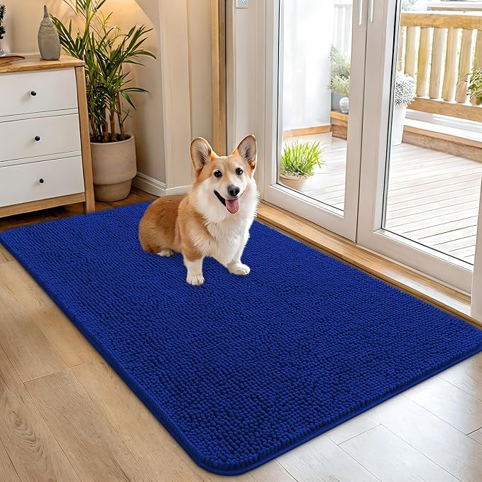 OLANLY Dog Door Mat for Muddy Paws 45x27, Super Absorbent Chenille Mud Mat | Royal Blue, Absorbs Moisture and Dirt, Non-Slip Machine Washable Doormat, Quick-Drying Indoor Entryway Floor Carpet for Dogs