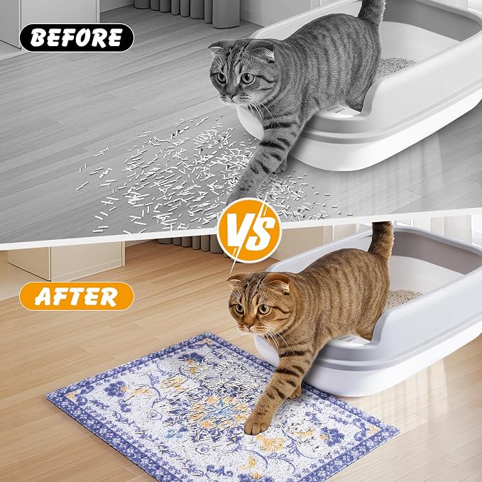 ondware Cat Litter Mat 20 x 15 in, Waterproof Non-Slip, Washable | Traps scattered litter, soft PVC mesh, paw-friendly, easy rinse clean, helps keep floors tidy