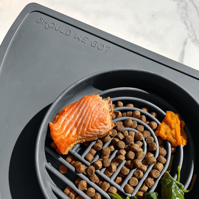 Should We Go? Slow Feeder Dog Bowls - Medium Size Silicone Slow Eating Dog Bowl for Puppies & Dogs with Suction Cup -Dishwasher-Safe,Lick Mat Design,Reduces Gulping,for All Breeds,7.5”x1.5”- Charcoal