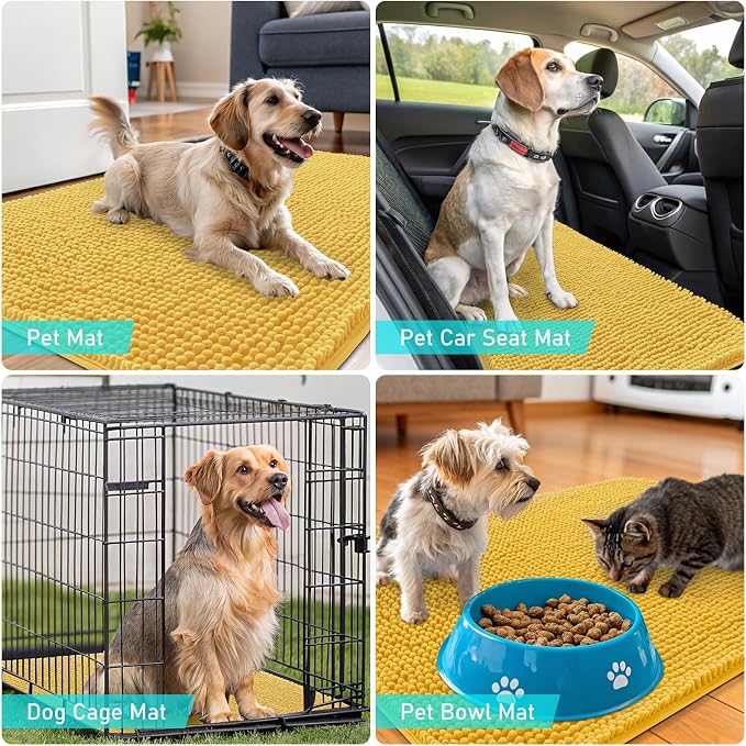 OLANLY Dog Door Mat for Muddy Paws 59x24, Super Absorbent Chenille Mud Mat | Yellow, Absorbs Moisture and Dirt, Non-Slip Machine Washable Doormat, Quick-Drying Indoor Entryway Floor Carpet for Dogs
