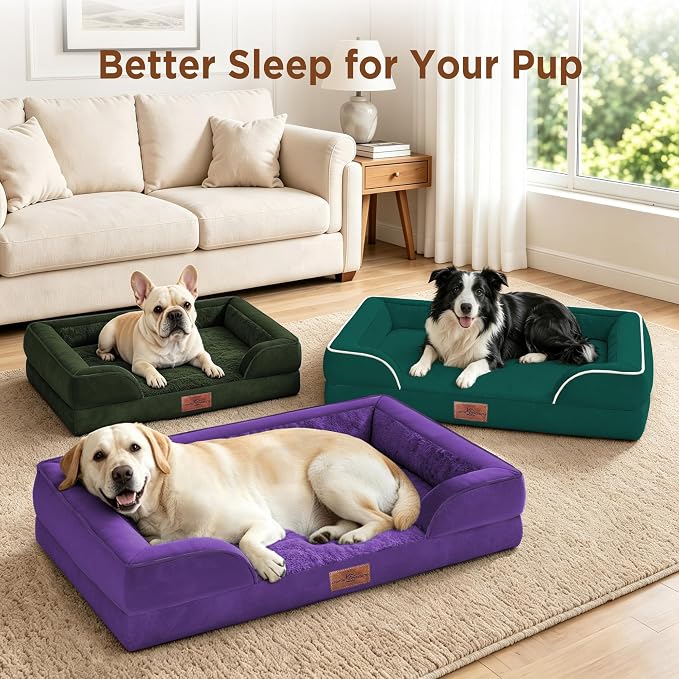 Comfort Expression Orthopedic Dog Bed for Medium Size Dog with Bolster | Waterproof Dog Couch Bed with Washable Cover & Non-Slip Bottom, Supportive Egg Crate Foam Medium Pet Bed, 30x20 Inch