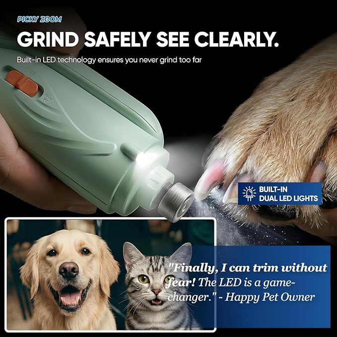 2-in-1 Dog & Cat Nail Clippers and Grinder with LED Light | Sharp Blade, Low-Noise Grinder, Safety Guard & USB Rechargeable Cordless Design for Small, Medium and Large Pets