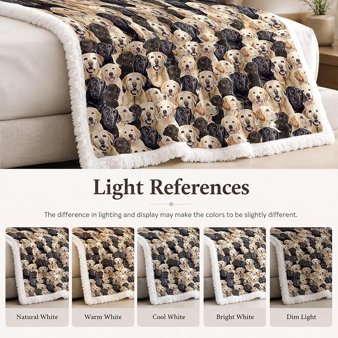BlessLiving Throw Blanket, Dog Black Animal Puppy, 60x80 in | sherpa fleece fabric, Labrador Retriever Dense Golden Pet Blankets print, for couch or sofa, pet lovers, easy machine care