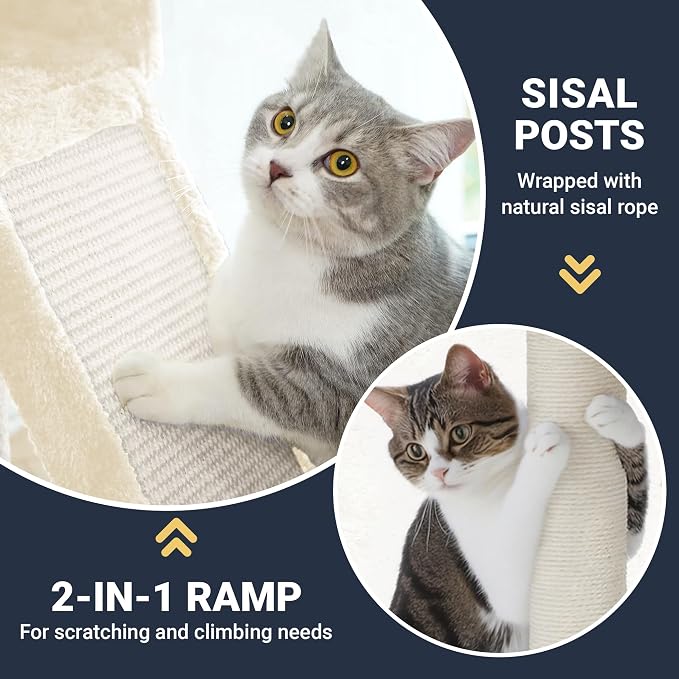Allewie 82 Inches Large Cat Tree/House/XXL Tall Cat Towers for Big Feline/Scratching Post/Multi-Level Large Kitty Climbing Tree with Condo/Beige