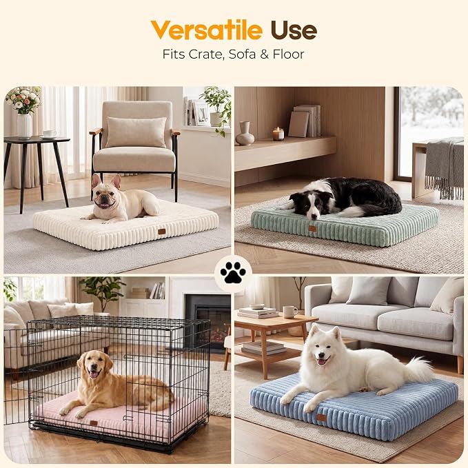 Orthopedic Dog Bed for Large Dog, Waterproof Pet Bed for Crate,Non-Slip Bottom and Egg-Crate Foam with Removable Washable Cover Crate Bed,Grey,35"x22"x3"
