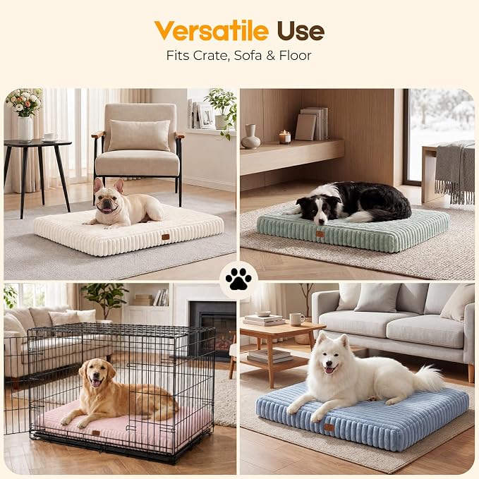 Orthopedic Dog Bed for XXL Jumbo Dog, Waterproof Pet Bed,Non-Slip Bottom and Egg-Crate Foam with Removable Washable Cover Crate Bed,Cream,47"x29"x4"