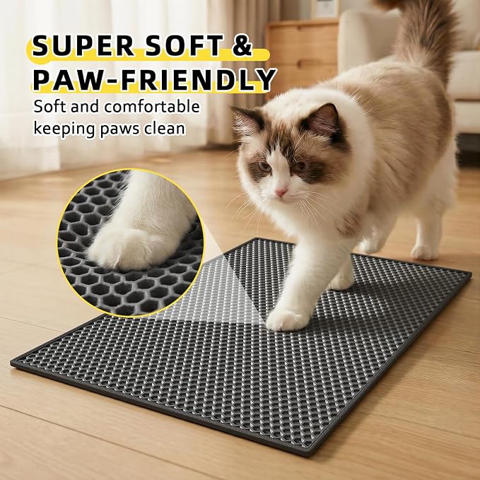 Cat Litter Mat, 15"X24", Waterproof, Easy to Clean (Black-1Pack) | Double-Layer Honeycomb for Effective Litter Trapping, Premium Durable EVA, Non-Slip, Paw-Friendly Soft Surface