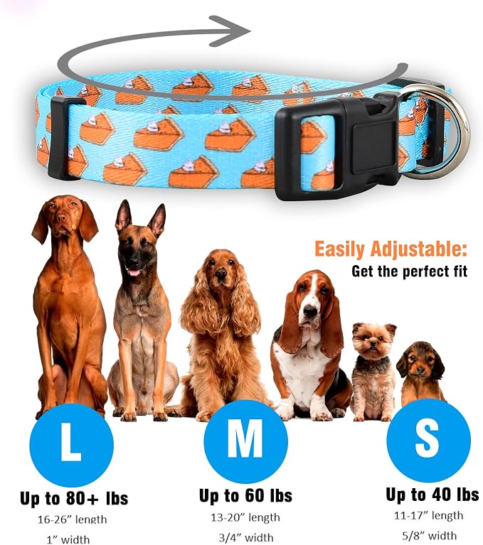 Native Pup Thanksgiving Dog Collar- Fall Collars for Dogs- Autumn Leaf, Turkey, Pumpkin Pie, Holiday Leaves- Girl Boy Puppy- Adjustable for Small, Medium, Large Breeds (Pumpkin Pie, Small)