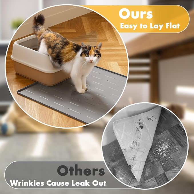 Pieviev Silicone Cat Litter Mat, Traps Litter & Easy to Clean, 34'' x 22'' | Raised Edges Lock Litter & Urine, Scratch and Wear-Resistant Cat Box Mat, Non-Slip Backing, Fit Most Standard Boxes
