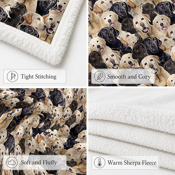 BlessLiving Labrador Retriever Throw Blanket with Dense Dog Patterns Black Golden Sherpa Fleece Blanket Couch Bed, Soft Cozy Warm Pet Blankets for Puppy Lovers Cute Animal Print Gift 50x60 Inches