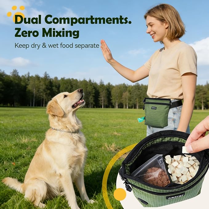 AGPTEK Dog Training Treat Pouch, Magnetic Dog Walking Pouch | Removable/Split Snack Bag, Poop Bag Dispenser, Quick Access,Water-Resistant, Hands-Free for Training, Walk, Hiking, Run