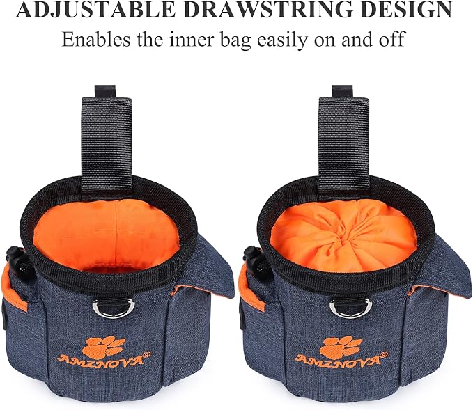 AMZNOVA Dog Treat Pouch Treatnow Dog Treat Bag, 3 Cups, Heather Navy | Training Pouch with Waist Belt & Clicker for Training & Walking, Waist Clip On Snack Fanny Pack for Pet
