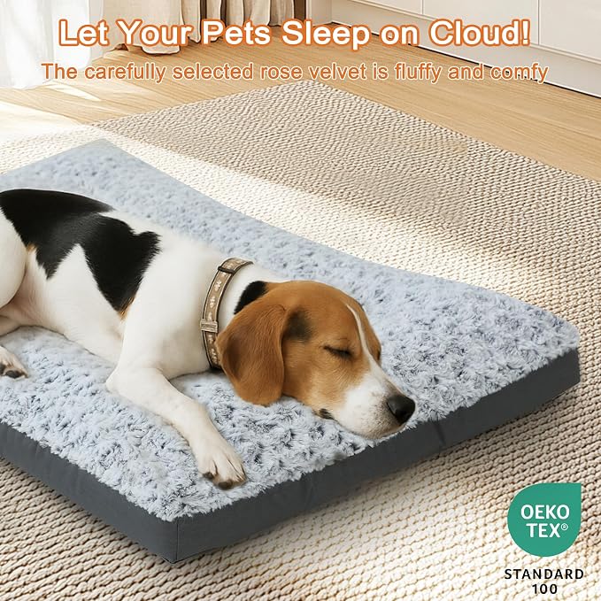 POCBLUE Deluxe Washable Dog Bed for Small Dogs Dog Crate Mat 23 Inch Comfy Fluffy Kennel Pad Anti-Slip for Dogs Up to 25 lbs, 23" x 17", Grey