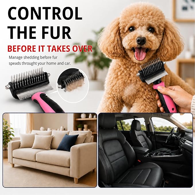 Ozark 4-in-1 Pet Care & Pet Hair Control System for Dogs & Cats – Deshedding Tool, Pet Hair Remover, Grooming Glove, Detail Cleaner for Furniture, Couch, Carpet, Home & Car (Red, Combo 4-in-1 Large)